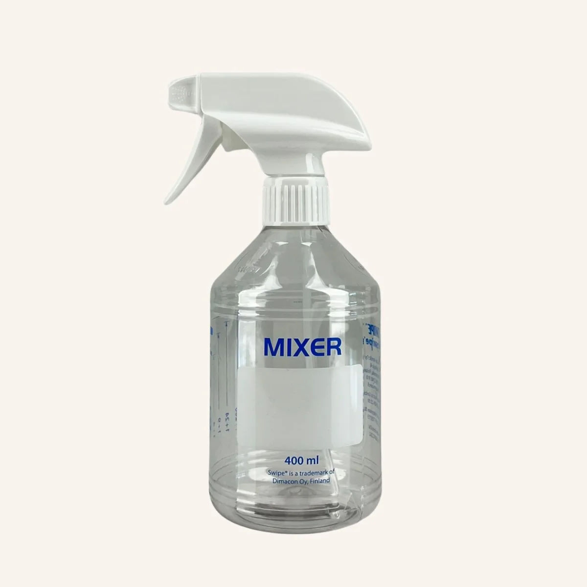 Yleislaimennuspullo Mixer sumuttimella ja korkilla (painettu kirkas)